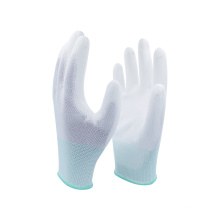 Hespax Anti-static White Polyester Knitted PU Coated Gloves